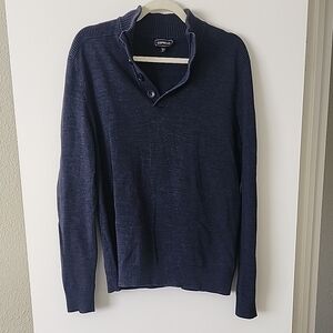 Express Men's Navy Blue Button Neck Sweater | Medium